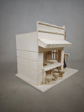 Creative wooden miniature shop figurine with a small blackboard and terrace, natural wood-toned tabletop decoration, handmade assembly model—perfect as a gift