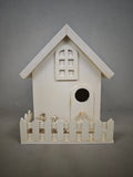 Retro white wooden birdhouse, miniature bicycle garden decoration, outdoor hanging bird feeder, creative small house bird nest, gardening gift