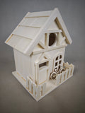 Retro white wooden birdhouse, miniature bicycle garden decoration, outdoor hanging bird feeder, creative small house bird nest, gardening gift