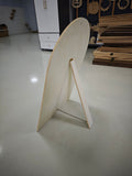 Wooden arched display board with folding support/holes, wooden signboard in white base, tabletop sign, DIY hand-painted drawing board