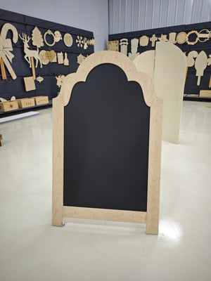 Wooden arched blackboard sign with LED string lights. Desk stand/suspension dual-purpose. Retro store sign. Wedding welcome sign. Message board.