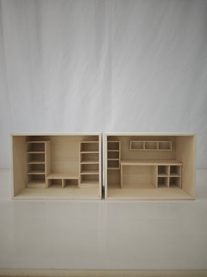 Miniature furniture model, wooden room scene decoration, solid wood bookshelf/office desk model, desktop ornament, handmade DIY cabin kit