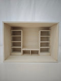 Miniature furniture model, wooden room scene decoration, solid wood bookshelf/office desk model, desktop ornament, handmade DIY cabin kit