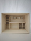 Miniature furniture model, wooden room scene decoration, solid wood bookshelf/office desk model, desktop ornament, handmade DIY cabin kit