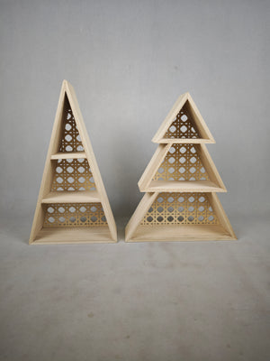 Creative Christmas Tree-Shaped Wooden Ornament, Hollow Display Rack, Holiday Tabletop Decoration, Gift Packaging Box, Natural Wood-Color Storage Box