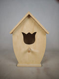 Log birdhouse pendant - Shaped like a pointed small house - Hollowed-out bird's nest with tulips/ stars/birds as decorations - Outdoor garden and courtyard decoration - DIY handmade rough form