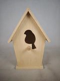 Log birdhouse pendant - Shaped like a pointed small house - Hollowed-out bird's nest with tulips/ stars/birds as decorations - Outdoor garden and courtyard decoration - DIY handmade rough form