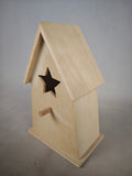 Log birdhouse pendant - Shaped like a pointed small house - Hollowed-out bird's nest with tulips/ stars/birds as decorations - Outdoor garden and courtyard decoration - DIY handmade rough form