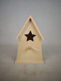Log birdhouse pendant - Shaped like a pointed small house - Hollowed-out bird's nest with tulips/ stars/birds as decorations - Outdoor garden and courtyard decoration - DIY handmade rough form