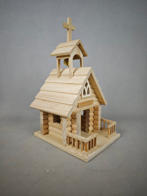 Hand-assembled wooden birdhouse, intricate architectural model birdhouse, raw wood white blank graffiti, creative stilt-house bird nest, garden decoration craft
