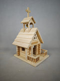 Hand-assembled wooden birdhouse, intricate architectural model birdhouse, raw wood white blank graffiti, creative stilt-house bird nest, garden decoration craft
