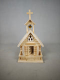 Hand-assembled wooden birdhouse, intricate architectural model birdhouse, raw wood white blank graffiti, creative stilt-house bird nest, garden decoration craft