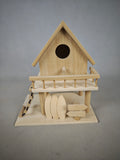 Hand-assembled wooden birdhouse, intricate architectural model birdhouse, raw wood white blank graffiti, creative stilt-house bird nest, garden decoration craft