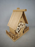Hand-assembled wooden birdhouse, intricate architectural model birdhouse, raw wood white blank graffiti, creative stilt-house bird nest, garden decoration craft