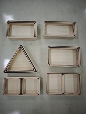 Wooden storage tray with handle, wooden rectangular/square/triangular wooden box, desktop clutter organizer tray, stackable wooden trays that can be nested