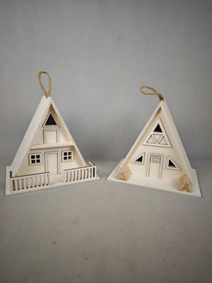 A-shaped log birdhouse pendant  Wooden triangular house villa bird's nest Outdoor garden courtyard hanging decoration DIY hand-painted white base