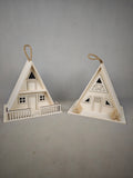 A-shaped log birdhouse pendant  Wooden triangular house villa bird's nest Outdoor garden courtyard hanging decoration DIY hand-painted white base