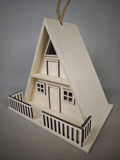 A-shaped log birdhouse pendant  Wooden triangular house villa bird's nest Outdoor garden courtyard hanging decoration DIY hand-painted white base