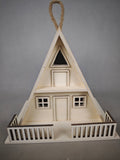 A-shaped log birdhouse pendant  Wooden triangular house villa bird's nest Outdoor garden courtyard hanging decoration DIY hand-painted white base