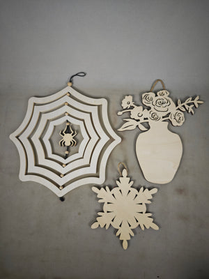 Halloween Wooden Spider Web Hanging Ornament, 3D Spider Pendant, Christmas Snowflake Decorative Hanger, Vase Decoration Wooden Sign, Holiday Party Decor