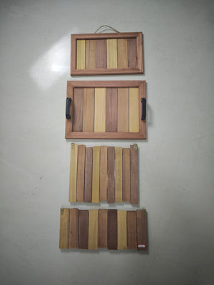 Retro multi-color wooden tray with metal handles/ hooks for storage / Solid wood tea tray / dining tray / Wall decoration board / Home organization wooden box