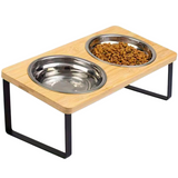 Raised Elevated Wooden Pet Feeder Stand Dog Cat Food Water Bowl Holder Pet Feeding Station