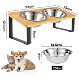 Raised Elevated Wooden Pet Feeder Stand Dog Cat Food Water Bowl Holder Pet Feeding Station