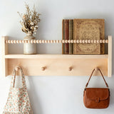Wooden Shelf with Hooks Wall Mount Multi-Purpose Storage Rack Home Decor Organizer